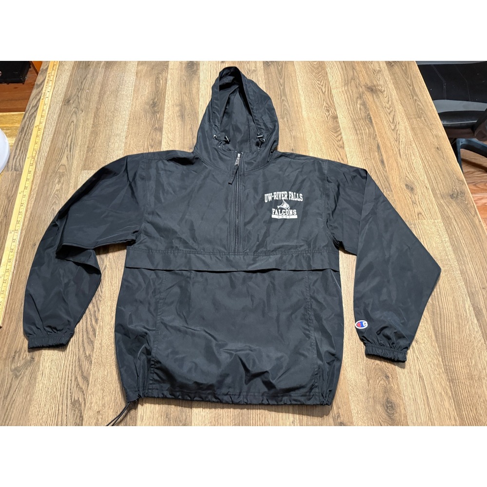 Champion Jacket Unisex Size XS Black Windbreaker 1/4 Zip UW-River Falls Falcons